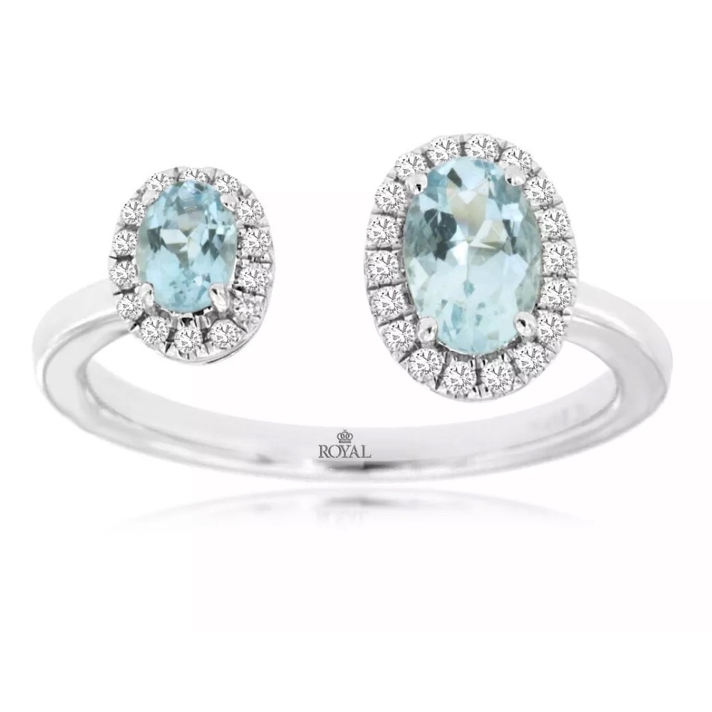 AQUAMARINE & DIAMOND RING 14K WG